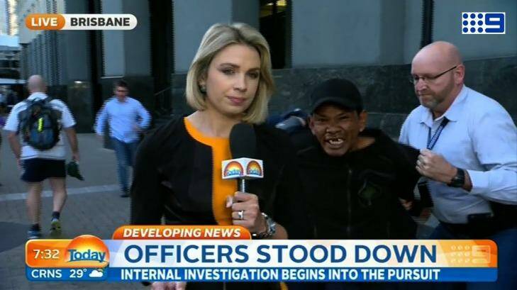 A Today reporter had her live cross interrupted by a dramatic arrest on Friday. Photo: Supplied