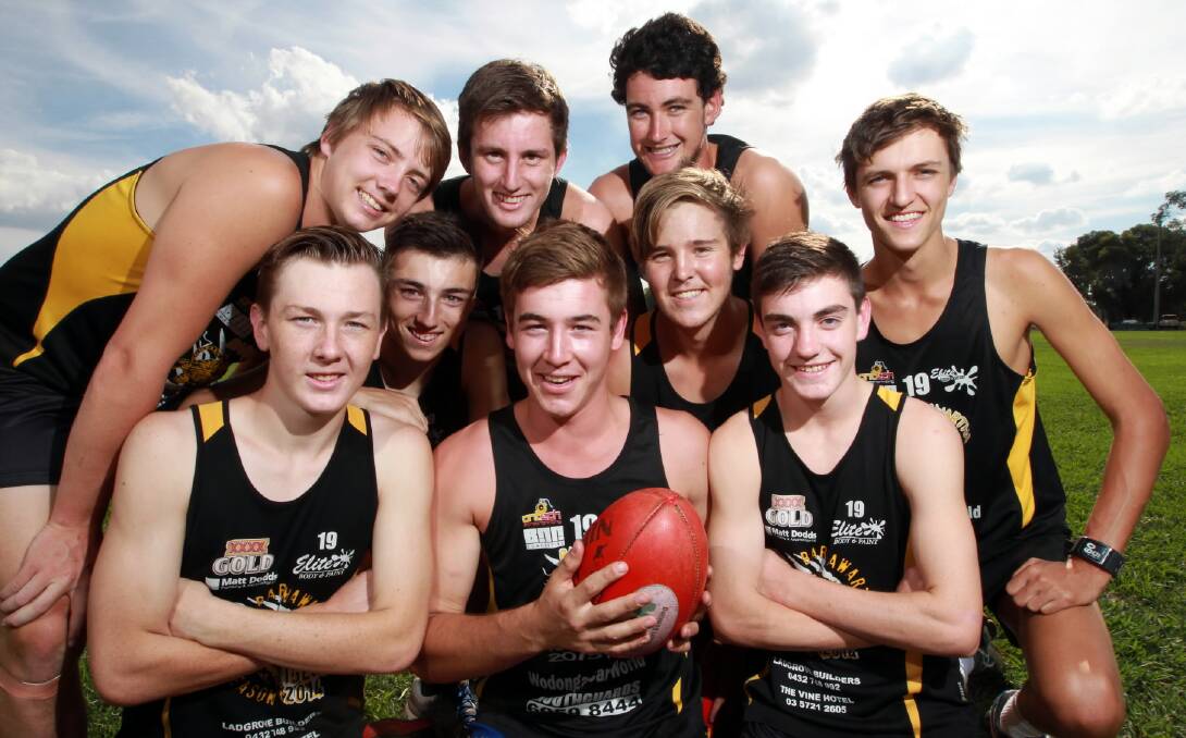 Justin Cooksey, Ryan Smith, Seamus Quinn, Brad Dalbosco, Josh Star, Rhyle Transom, James Wells, Sam Welsh and Nick Gehrig are part of the young brigade that coach Mark Sarau expects to lock down spots in Barnawartha’s senior team this season. Picture: KYLIE ESLER