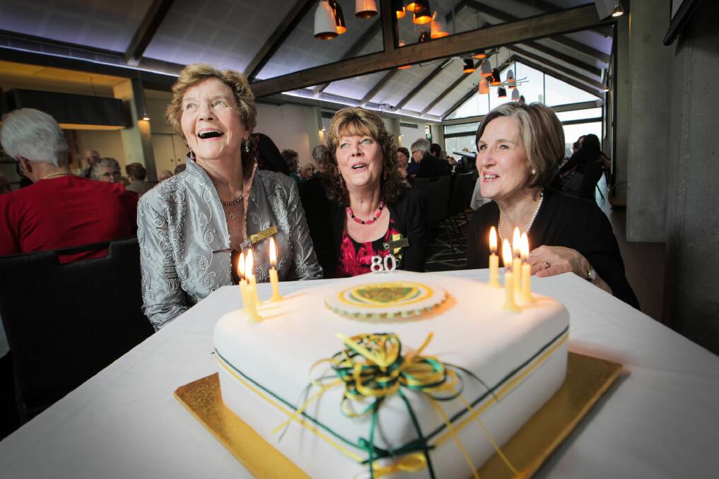 Betty Veen, Nerida Scalzo and Margaret Collins celebrate the CWA’s birthday. Picture: DYLAN ROBINSON