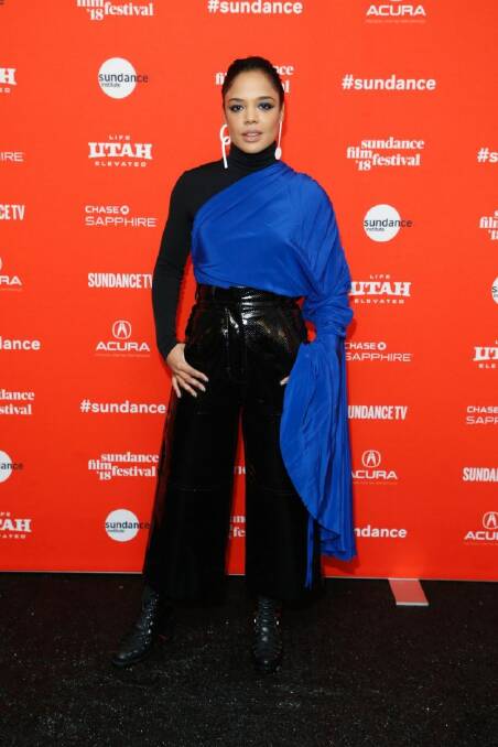 Actress Tessa Thompson poses at the premiere of "Sorry To Bother You" during the 2018 Sundance Film Festival on Saturday, Jan. 20, 2018, in Park City, Utah. (Photo by Danny Moloshok/Invision/AP)
