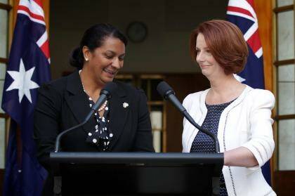 Julia Gillard announces her endorsement of Nova Peris as Senate candidate in January last year. Photo: Alex Ellinghausen