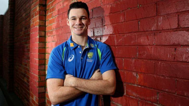 Handy: Peter Handscomb on Friday after being named Australia A captain. Photo: Pat Scala
