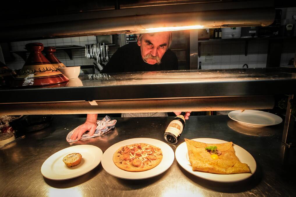 Michel Renoux with his latest fare from Brittany at Beechworth’s George Kerferd Hotel. Picture: DYLAN ROBINSON