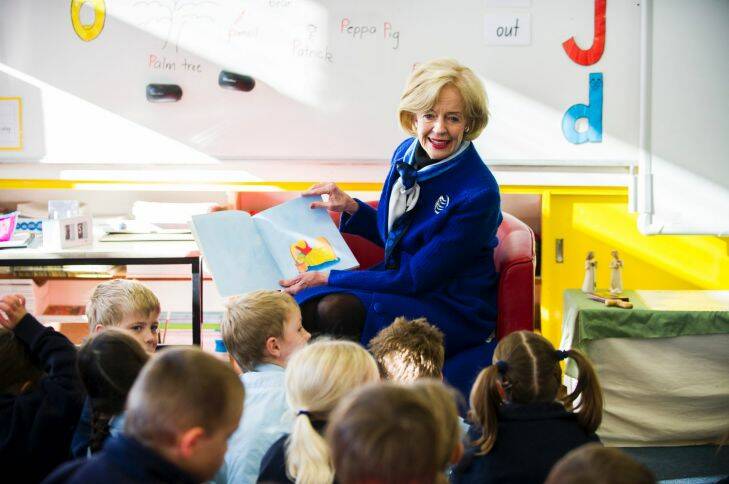 News. The Governor General Quentin Bryce, reads to Kindergarten students at St Bede's Primary as part of Walk Safely to School day.
24 May 2013.
Photo: Rohan Thomson. The Canberra Times.


rt130524WalktoSchool-6987.jpg Photo: Rohan Thomson