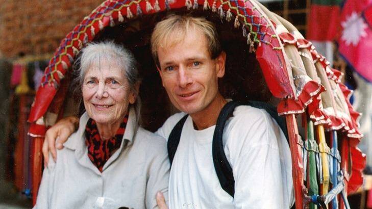 Sean Davison and his mother Patricia in Kathmandu in 2001, to celebrate her 80th birthday. Photo: Supplied