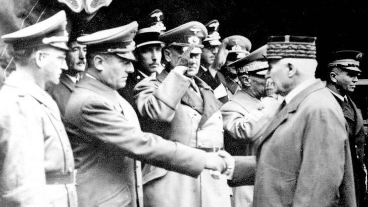 Otto Abetz shakes hands with Vichy leader Marshal Philippe Petain in 1941.
 Photo: Roger Viollet