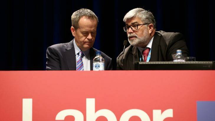 Opposition Leader Bill Shorten and Senator Kim Carr during the ALP National Conference in July 2015.  Photo: Alex Ellinghausen
