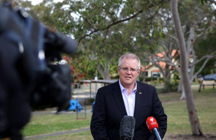 SYDNEY, AUSTRALIA - September 24, 2017: SYDNEY, AUSTRALIA - SMH NEWS: 240917: Federal Treasurer Scott Morrison addresses the media at a press conference making an annoncement regarding bank fees in his Shire electorate (Photo by James Alcock/Fairfax Media).