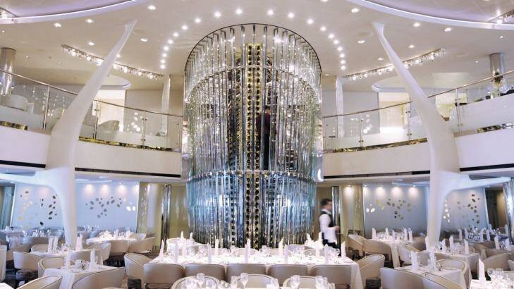 Celebrity Reflection wine tower in the Opus Restaurant.