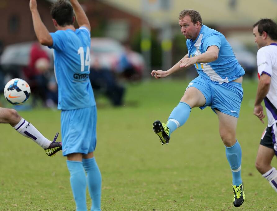 Wanderers’ Shaun Wilhelm boots a goal in the opening moments of the second half. Pictures: MATTHEW SMITHWICK