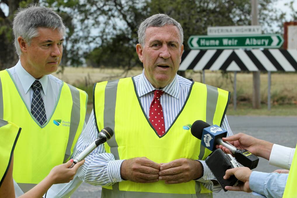 Member for Albury Greg Aplin and NSW Roads Minister Duncan Gay announce the funding. Picture: MATTHEW SMITHWICK