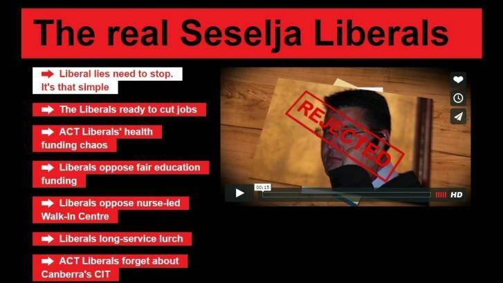 The fake Zed Seselja website was created by ACT Labor in 2012 but its domain was renewed in February 2016. Photo: Screenshot