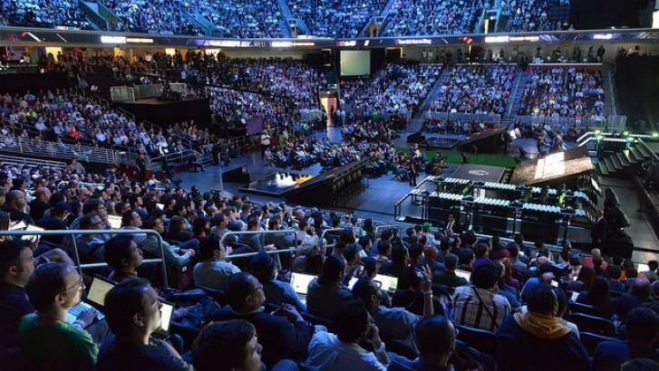 Media, game industry and investor types pile in for Microsoft's conference at E3 2014. Gamers get a better view from home. Photo: Entertainment Software Association