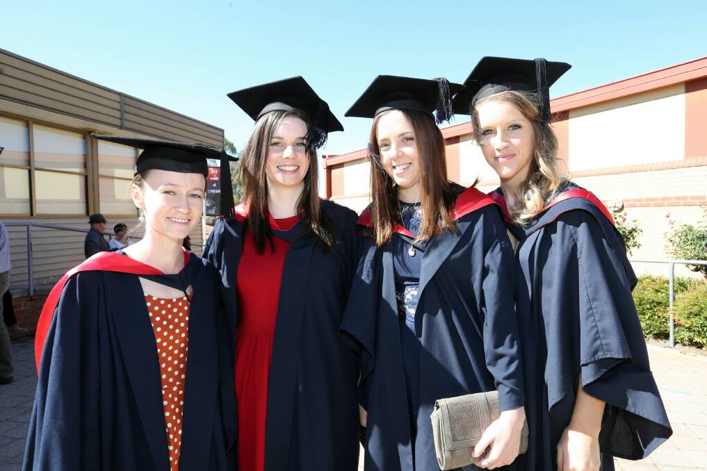 Nurses Chloe Vaughan, of Wagga, Penny Madafiglio, of Sydney, Tayla Hamilton, of Albury, and Laura Burns, of Wangaratta, graduated from La Trobe University Wodonga yesterday.