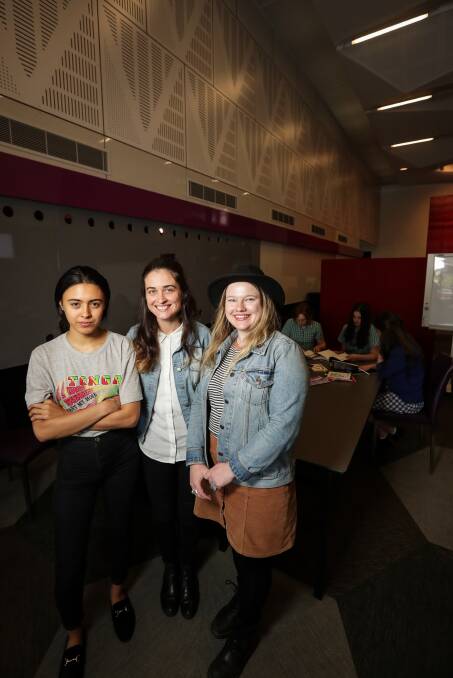 INSPIRED: Girls Write Up panelists Winnie Dunn, Yasmine Lewis and Lorin Elizabeth. Picture: JAMES WILTSHIRE 