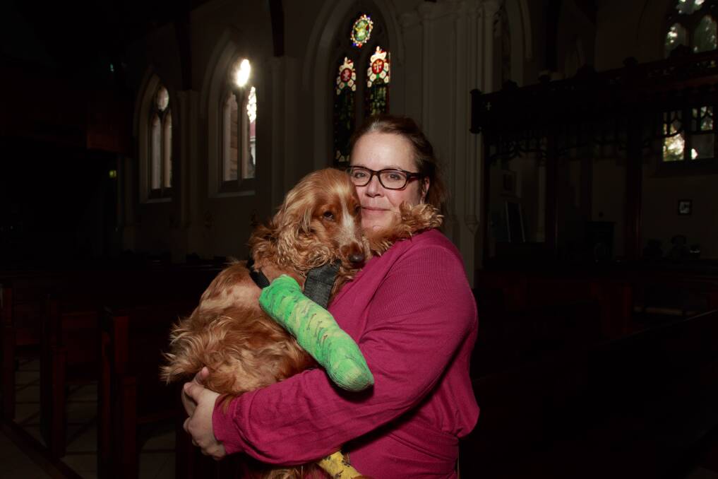 FAMILY: Erika Grimes and Georgie at St Matthew's church where they visit each week and where a fundraiser will be held on July 29 from 12pm. Picture: SIMON BAYLISS