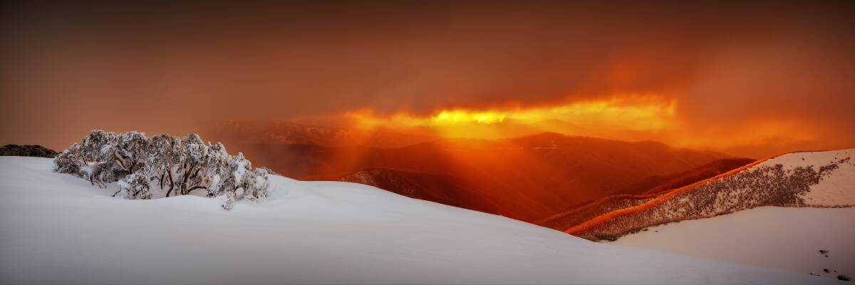 AMAZING: Mount Hotham at sunset near Razorback Ridge. Snowy conditions are predicted to continue. Picture: SCOTT LEGGO