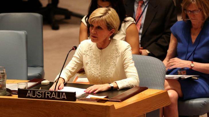 FIGHTING THE GOOD FIGHT: Foreign Minister Julie Bishop at the UN Security Council. Photo: TREVOR COLLENS/DFAT