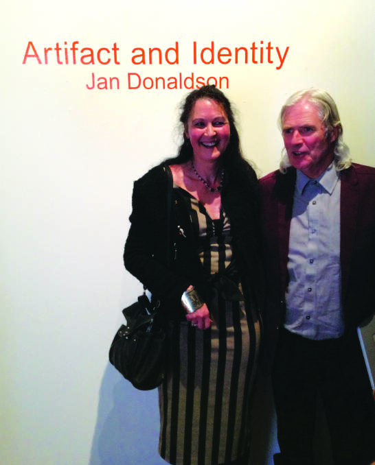 Jan Donaldson and Robert Baines at the opening of Jan's Artifact and Identity exhibition, Wangaratta Art Gallery until August 25. Picture: MEGAN KENDRIS