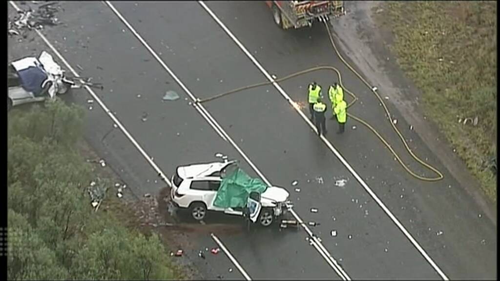 DEADLY: The scene of the triple fatality on the Golden Highway at Jerrys Plains yesterday Picture: NBN News