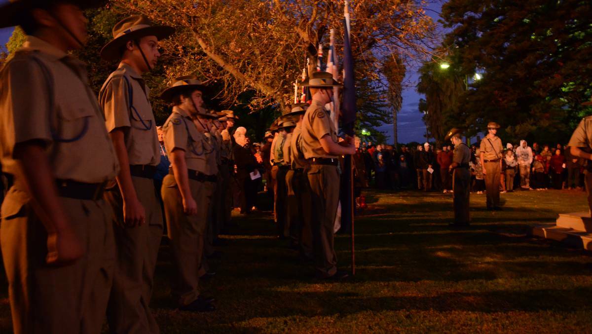 MURRAY BRIDGE: Cadets stand to attention at the town's Anzac Day dawn service. Photo: The Murray Valley Standard.