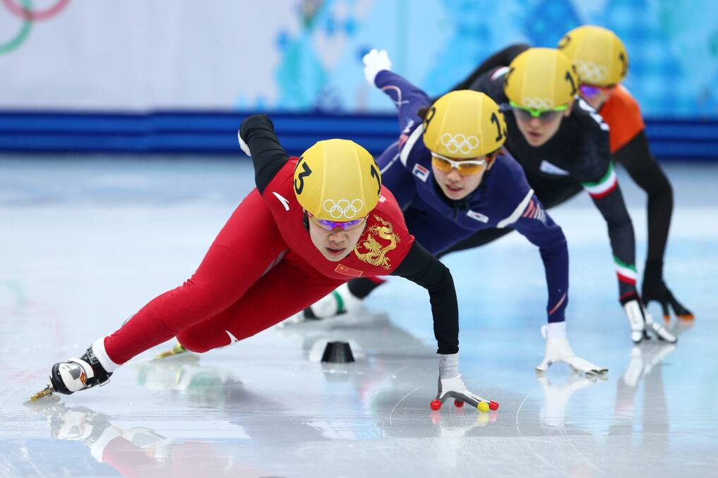 Yang Zhou of China leads the pack on the way to winning the gold medal during the Ladies' 1500 m Final Short Track Speed Skating on day 8 of the Sochi 2014 Winter Olympics at the Iceberg Skating Palace on February 15, 2014 in Sochi, Russia. Photo: GETTY IMAGES