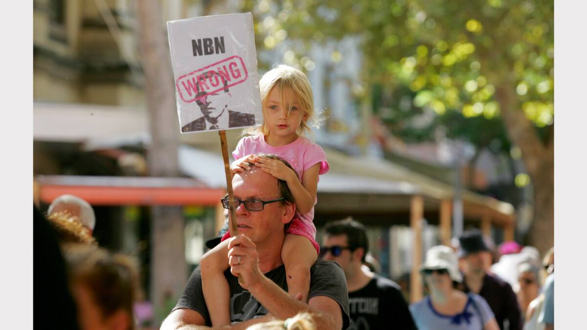 Scenes from the March in March protest against the Abbott government held in Newcastle on Sunday morning. Picture: Dean Osland 