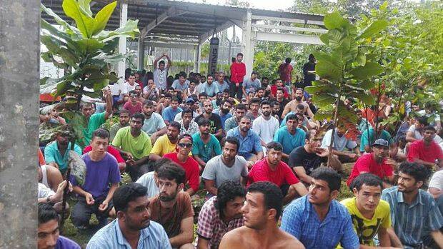 A supplied image of refugees and asylum seekers protesting at the Manus Island centre on November 11. Photo: supplied