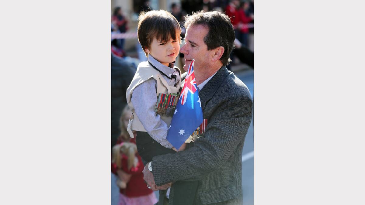 Connor Holmes, 4, marched with his grandfather Bruce Holmes, of Albury.
