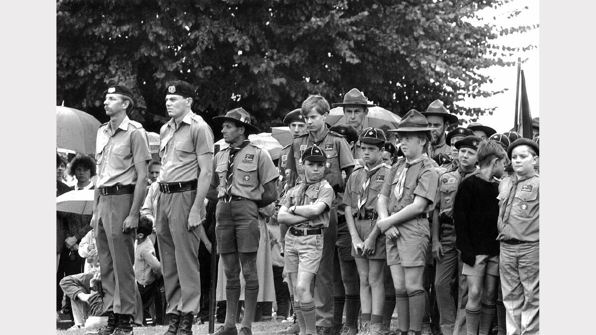 A troop of Scouts at Wangaratta during the 1990 Anzac Day ceremonies.