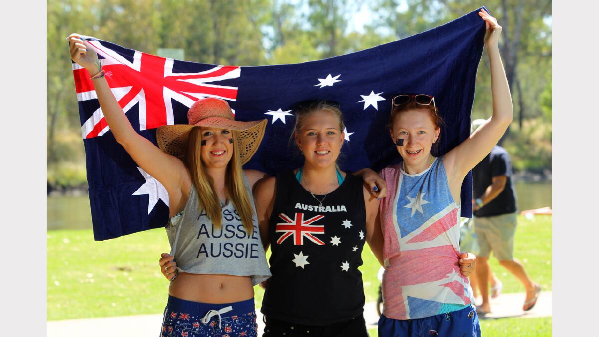 Noreuil Park, Albury. Australia Day 2014. Teagan Bennie, 17, Emily Griffiths, 16, and Clementine Bates, 16, of Albury.