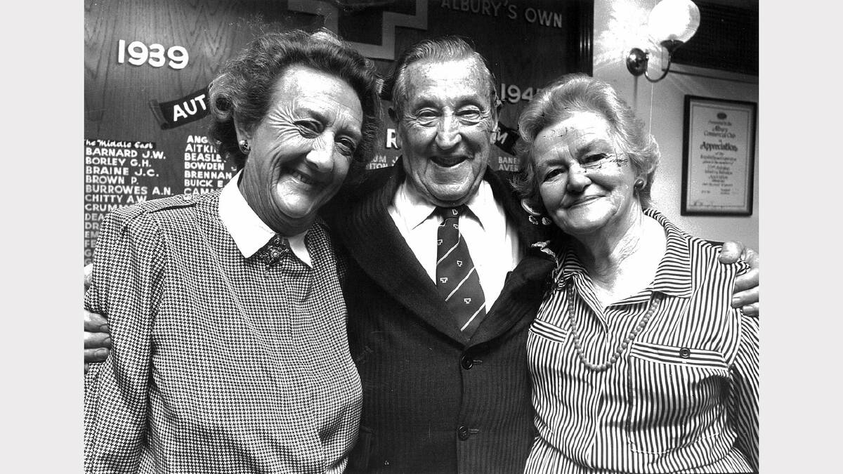 June Ross, Harry Jackson and Dawn Richardson during Anzac Day festivities in 1988.