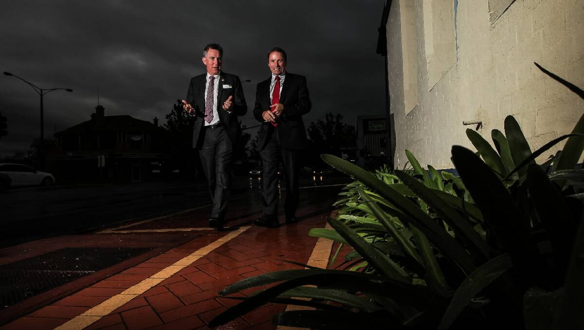 Albury mayor Kevin Mack and Wodonga mayor Rod Wangman discuss the issue of methamphetamine use on the Border and a community forum to be held on Wednesday. Picture: DYLAN ROBINSON