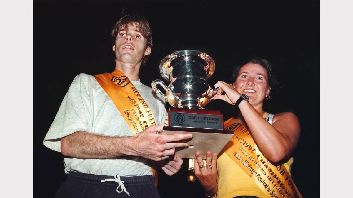 1997 Dash for Cash men’s winner, Scott Jackson, of Melbourne and open women’s winner Tania-Saree Warrick, also from Melbourne. Picture: PETER BATSON