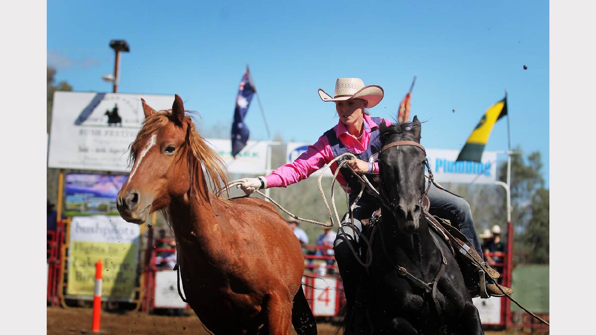 Mary Williams from Wagga Wagga riding Roy during the Brumby Catch finals.