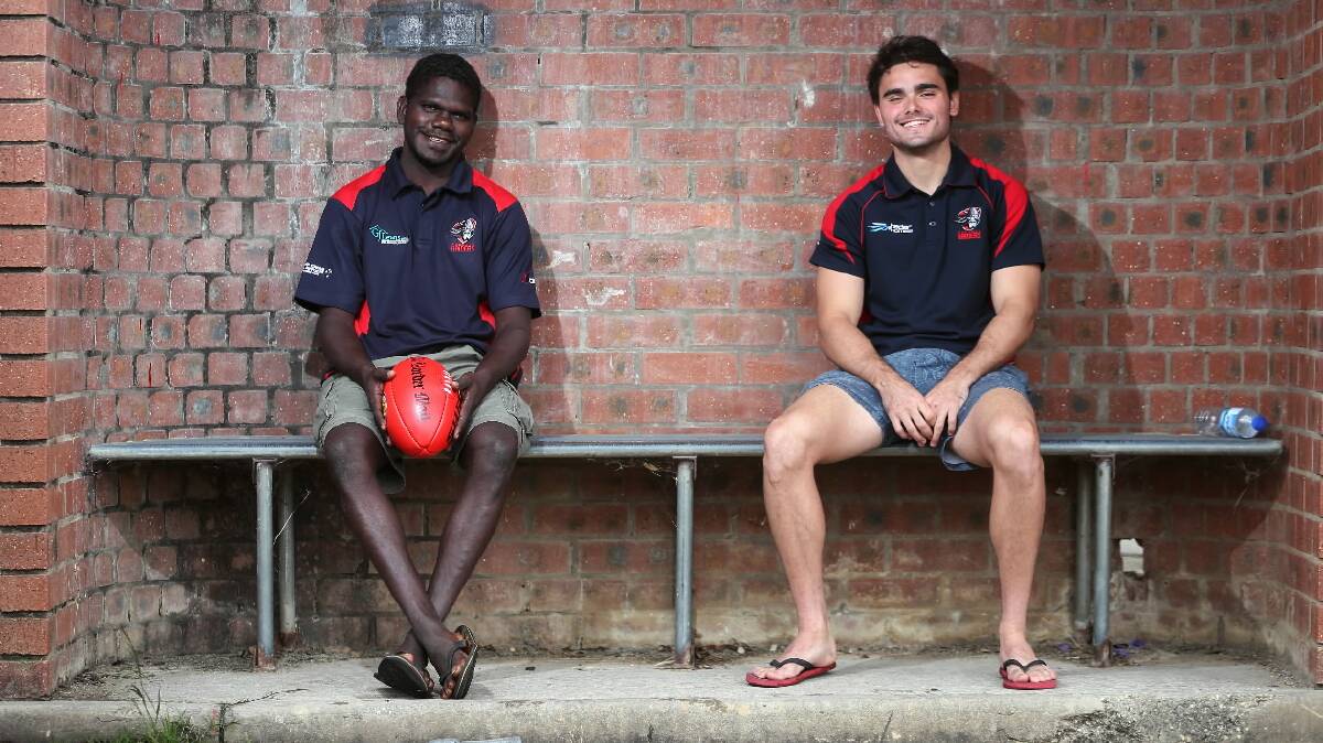 Ross Tungatalum and Jackson Clark can’t wait to help Wodonga Raiders climb the Ovens and Murray ladder. Picture: JOHN RUSSELL