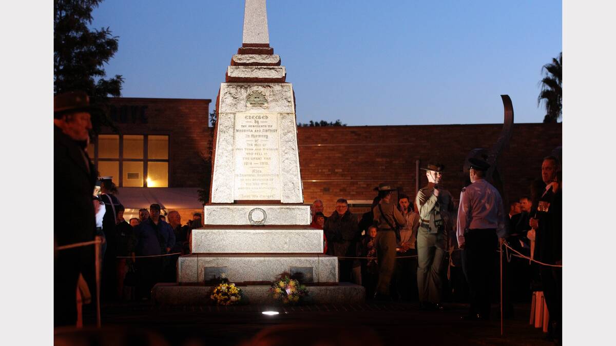 The cenotaph at the Wodonga dawn service at Woodland Grove.