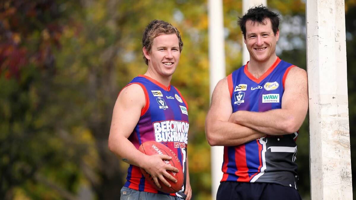 Brayden Carey and Chris Taylor are spearheading Beechworth’s rejuvenation in the Tallangatta and District league this year. Picture: JOHN RUSSELL