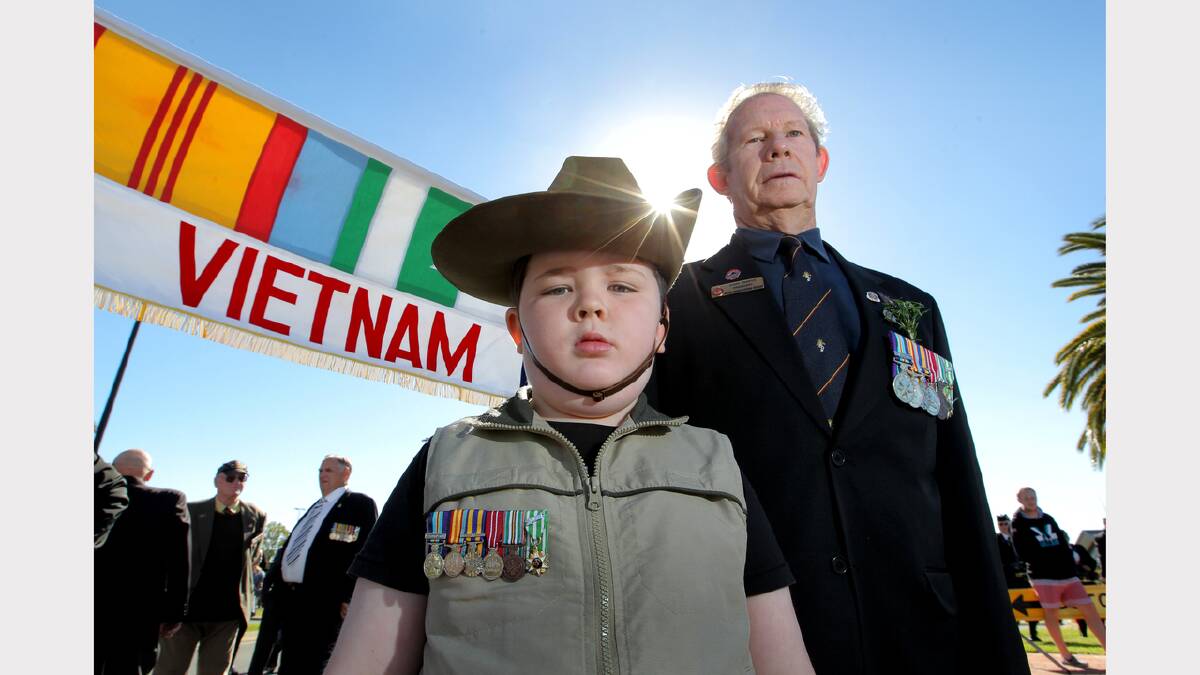 Wodonga Anzac Day march. Tait Puitti-Treeve marched with his grandfather, Gary Treeve who is the president of the Murray Border Vietnam Veterans Association.