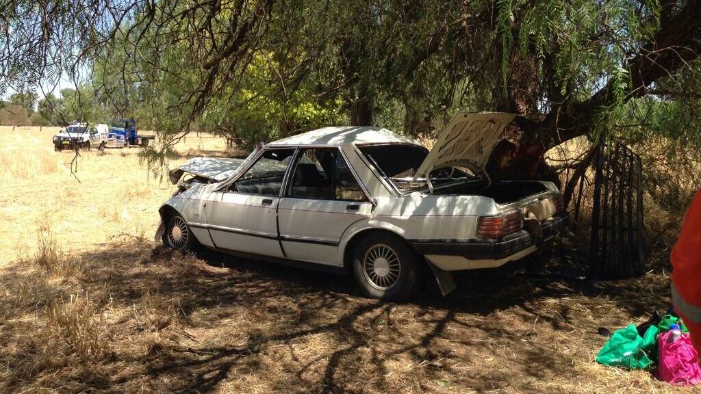 The car that ran off the road near Culcairn. Picture: JOHN RUSSELL