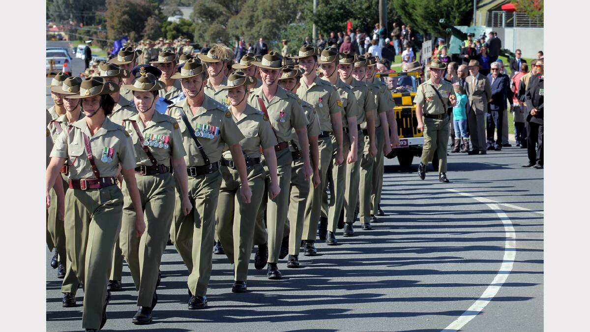 Wodonga Anzac Day march. Army personnel move into position for the parade to begin.