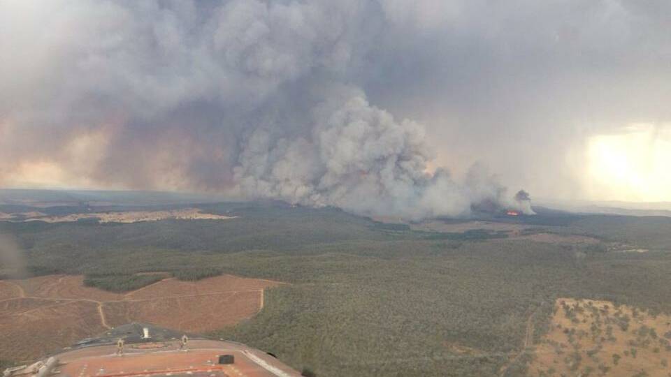 Lightning is suspected to have started a number of fires between Wagga and Tumut. This fire is burning in the Murraguldrie Forest south east of Kyeamba. The fire will be visible from the Hume Highway. Picture: NSW RURAL FIRE SERVICE