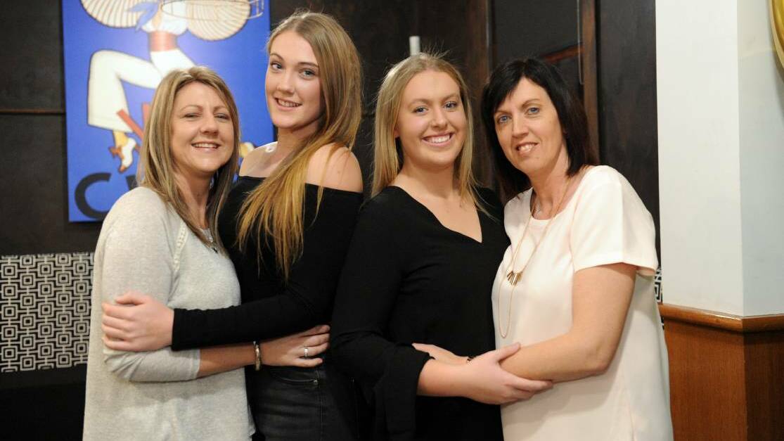 Andrea Jorgensen, Porsha Jorgensen, Bec Clough and Sharon Clough, 18 years after the sisters gave birth on the same day. Picture: PAUL CARRACHER