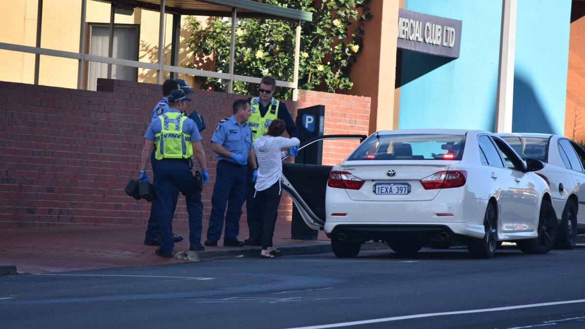 Police seized $80,000 of methamphetamines during a search of a car in the Bunbury CBD on Wednesday. Photo: Andrew Elstermann.
