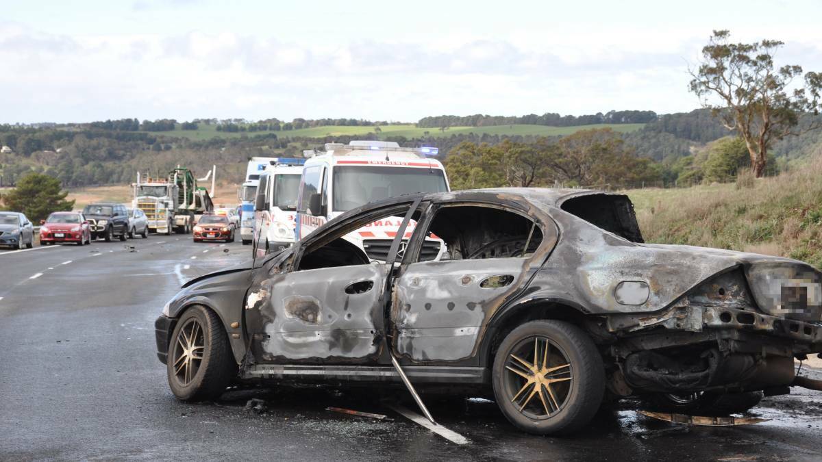 Traffic was banked up on the Western Freeway after a car caught on fire. Picture: Moorabool News