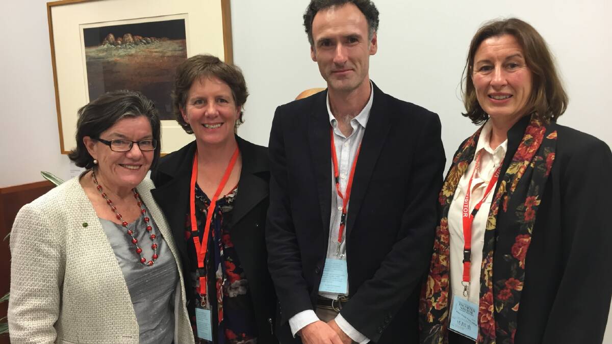 Cathy McGowan with North East beef producers Loretta Carroll, Julian Carroll and Jane Carney in Canberra, where they discussed two Senate inquiries affecting the red meat industry.