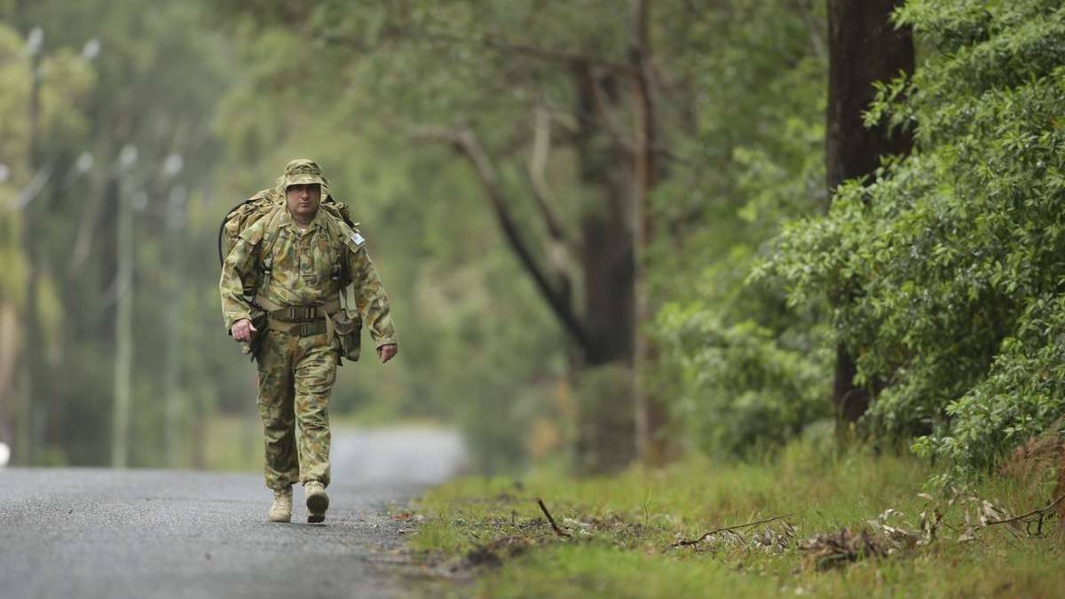 Corporal Andrew Summers of Medowie will walk to Sydney wearing a combat pack. Picture: Peter Stoop
