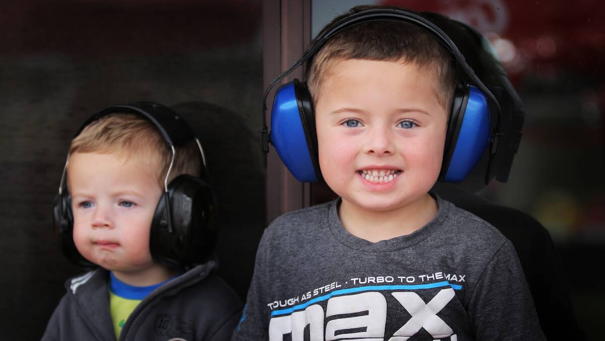  Shepparton's Tyson and Lincoln Miller, 4, love the races but need earmuffs for the noise. 