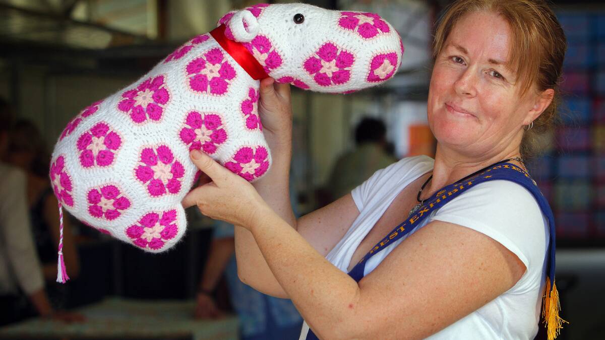 Tallangatta's Merryn White won the best crochet exhibit with her Hippo called Harriette.