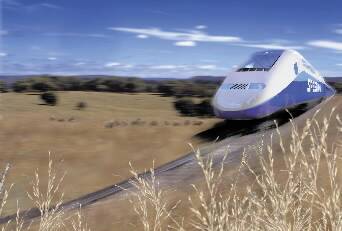 An artist's impression of a fast train speeding through Border countryside. 